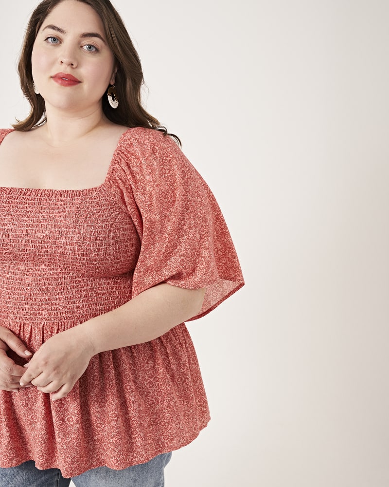 Front of plus size Carmen Floral-Print Smocked Peplum Blouse by BOBEAU | Dia&Co | dia_product_style_image_id:161192